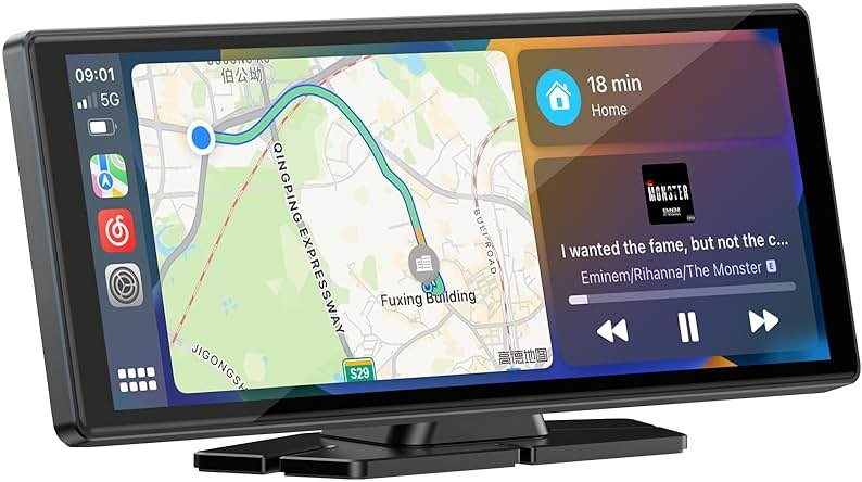 LAMTTO 9.26-inch Wireless CarPlay Screen for Car Compatable with Apple CarPlay& Android Auto,Portable Car Stereo with GPS Navigation,Bluetooth,Mirror Link,Drive Play,Touch Screen for All Vehicles - Product Image