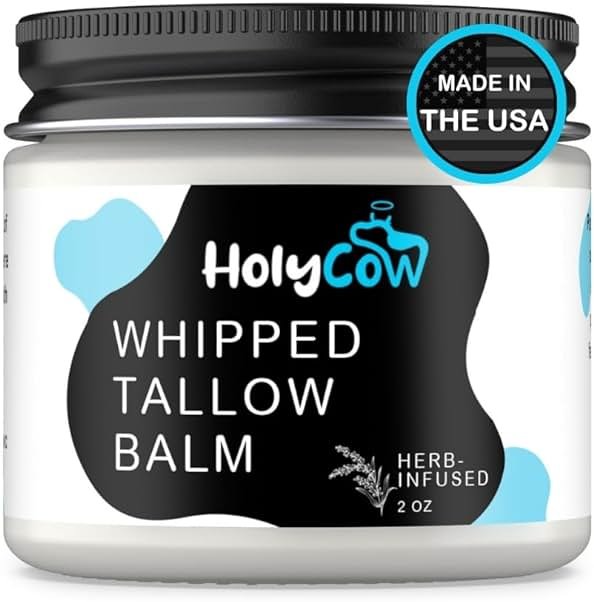 HolyCow 100% Grass Fed Beef Tallow For Skin - Whipped Tallow Balm with Organic Jojoba Oil (Unscented/Herb-Infused), Grass Fed Beef Tallow Face Moisturizer for Eczema, Baby, Lip Balm - Product Image