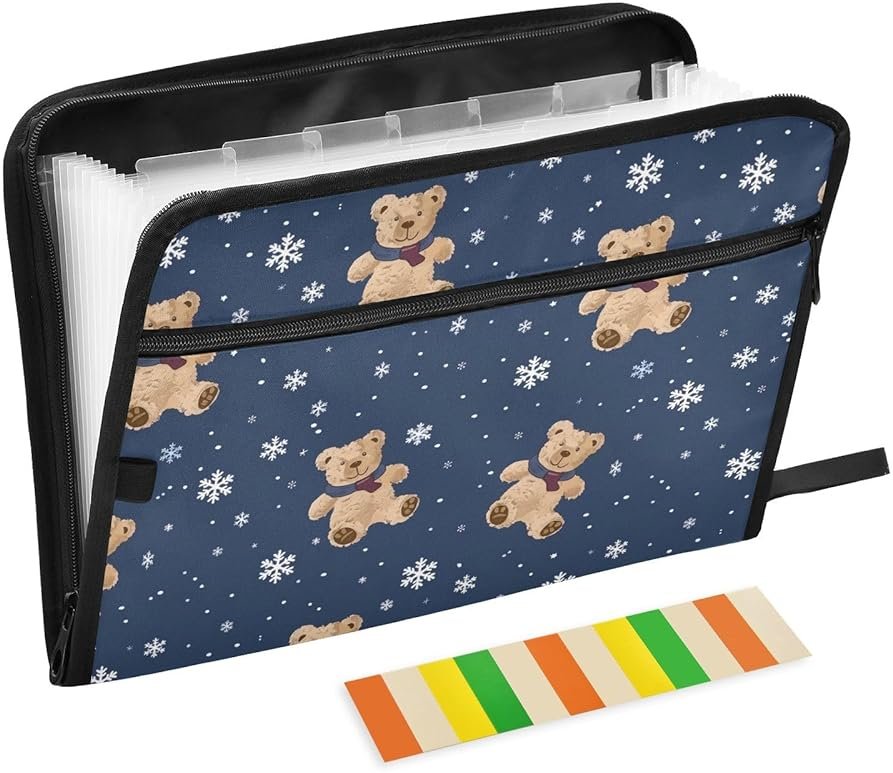 Toy Bears Theme Expanding File Folder with Sticky Labels, 13 Pockets Accordion File Folder Document Organizer with Zipper Closure - Product Image