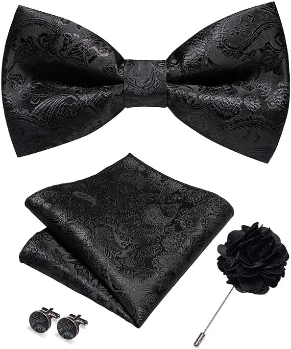 JEMYGINS Paisley Pre-tied Bow Tie and Pocket Square Cufflinks Lapel Pin Sets for Men 4PCS - Product Image