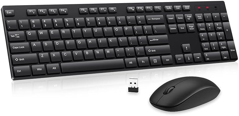 Wireless Keyboard and Mouse Combo, EDJO Silent Full Size Cordless USB Keyboard Mouse, 2.4GHz Lag-Free, Long Battery Life, for Computer, Laptop, PC, Chromebook, Windows (Black, 1 Pack) - Product Image