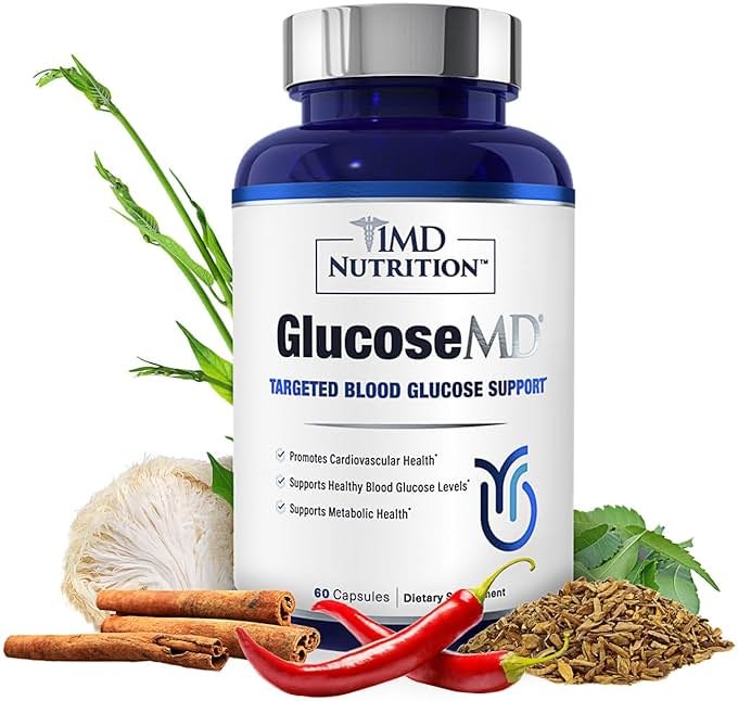 1MD Nutrition - Cinnamon bark 10:1 Water Extract, Chromium, Neem Leaf, Berberine, Cayenne Pepper 5:1 Extract, Lion's Mane, Gymnema Leaf and Stem - 60 Capsules - Product Image