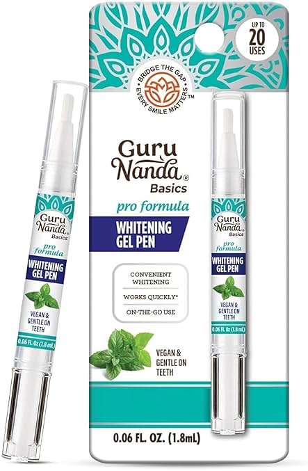 GuruNanda Teeth Whitening Pen,(0.06 fl oz)-20 Uses, Vegan & Gentle on Teeth Pro Formula - Hydrogen Peroxide Whitening Gel Pen, Cruelty-Free, Mint Flavor - Product Image