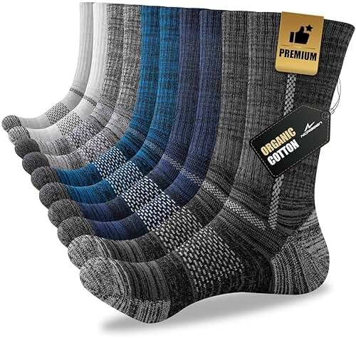 Niorasen Men's Cotton Crew Work Socks, 5 Pairs Cushioned Boot Moisture Athletic Socks for Hiking Sports Running - Product Image