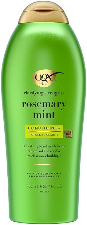OGX Clarifying Strength + Rosemary Mint Conditioner, Clarifying Conditioner for Oily Hair Visibly Helps Remove Oil & Residue to Clear Away Buildup, Sulfate-Free Surfactants, 25.4 fl. oz - Product Image