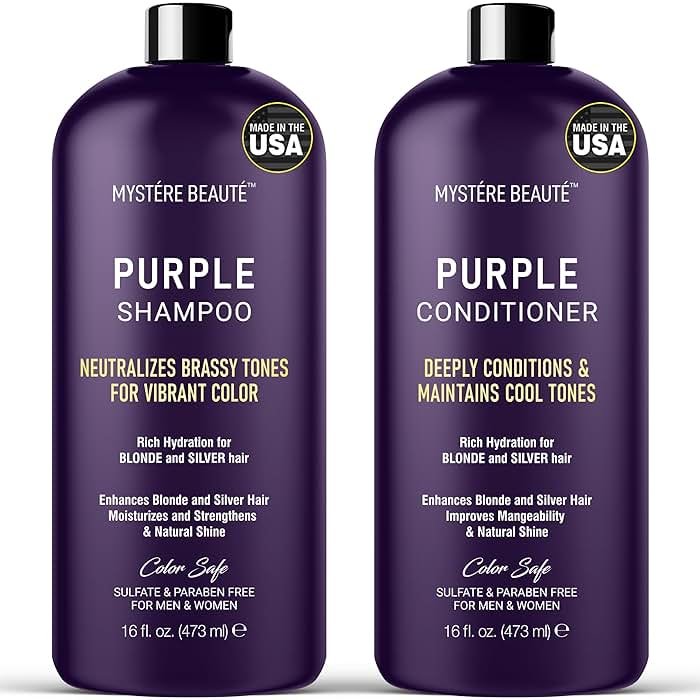 MYSTÉRE BEAUTÉ Purple Shampoo and Conditioner Set, For Blonde, Silver, and Gray Hair - Purple Shampoo Conditioner for Men Women, Sulfate Free Anti Yellowing Vibrant Color Protection - 16 fl oz each - Product Image