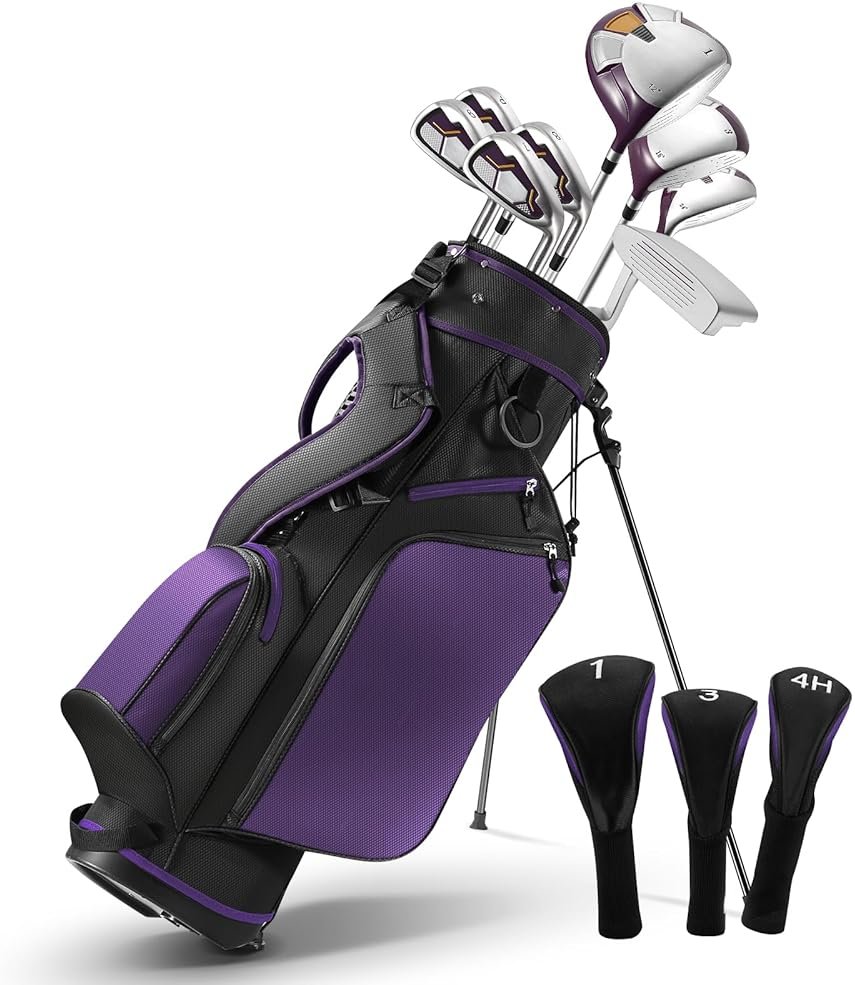 Golf Clubs Womens Golf Clubs 8 Pieces Golf Club Set with Head Cover Stand Bag Includes #1 Driver & #3 Fairway Wood & #4 Hybrid & #7#8#9#P Irons - Product Image