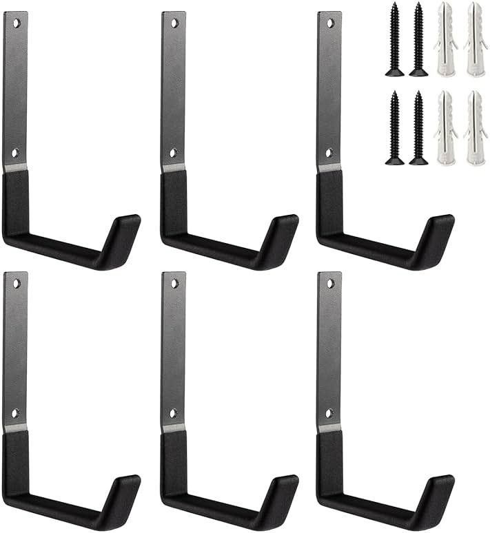 SINCHEEWAY Heavy Duty Steel Garage Hooks, Garage Storage Utility Hooks, Garden Tool Organizer, Steel Wall Mount Hooks, (6, Large) - Product Image