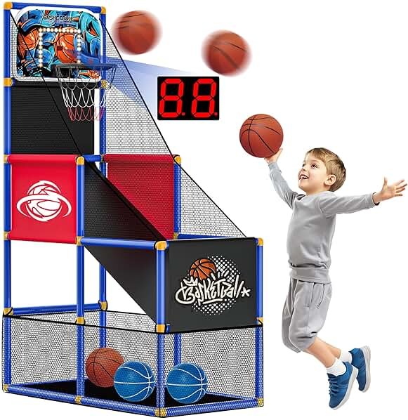 Kids Arcade Basketball Hoop with 4 Balls, Indoor Outdoor Single Shot Basketball Game for Toddler,Carnival Games Sport Toys Gifts for Boys Girls Ages 3-8 Years Old,Ideal for Competition - Product Image