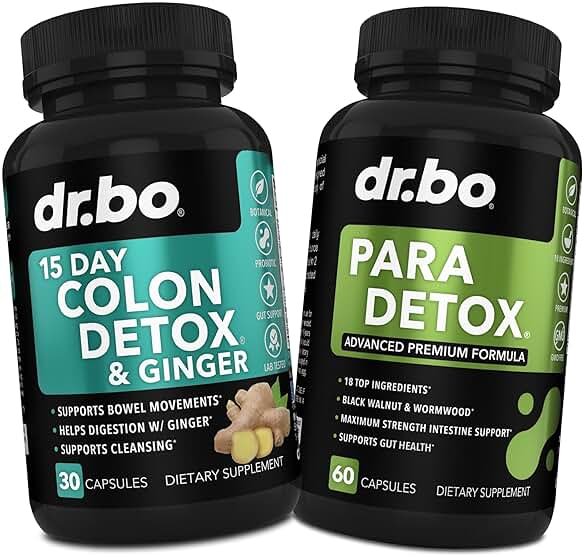 DR. BO Colon Cleanser Detox & Intestinal Supplement - 15 Day Colon Cleanse Pills with Ginger, Wormwood, Black Walnut, Cloves Complex - Bowel Movement Supplements for Stomach Bloating Gut Loss Support - Product Image