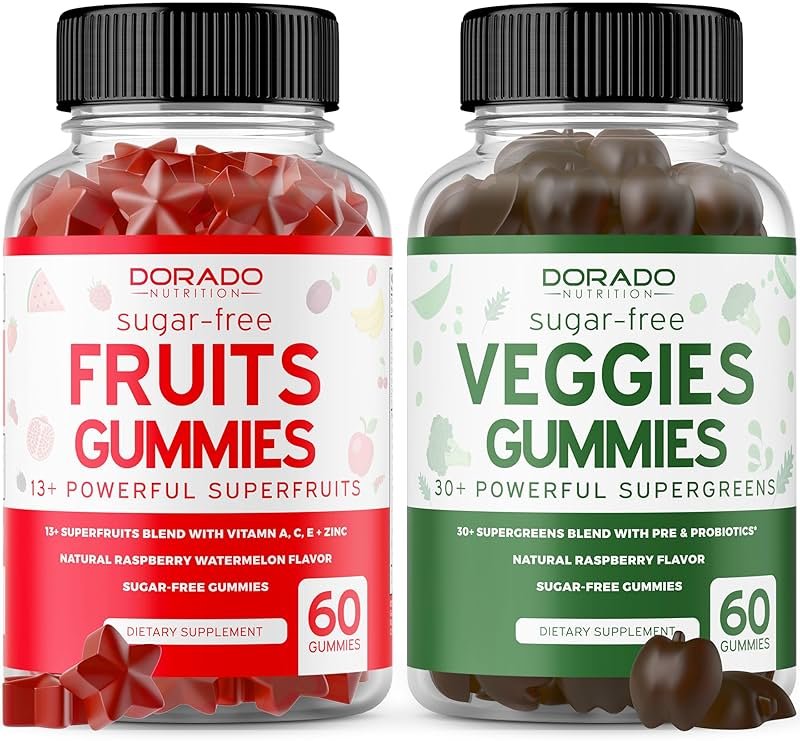 Fruit and Veggies Supplement (120 Gummies) - Premium Sugar-Free Superfood Super Green & Fruit Gummies for Adults - Immunity Support for Men & Women - Non GMO, Vegan Safe & Made in USA - Product Image