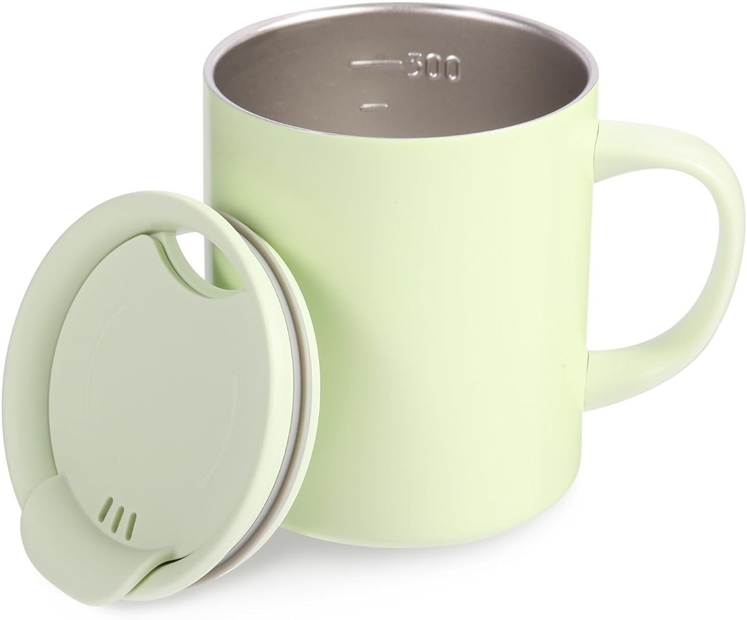 TCKJ 12oz Insulated Coffee Mug with Handle & Lid - 316 Stainless Steel | Precise Internal ML Markings,Desk & Outdoor Versatility,Desk & Meeting Room Companion,Condensation-Free Ice Retention - Product Image