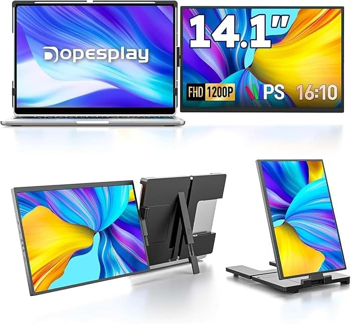 Dopesplay Laptop Screen Extender, 14" FHD 1200P IPS External Portable Monitor for Laptop, Plug & Play Dual Screen Monitor for 14"-17" Laptops, Compatible with Mac, Wins, Chrome, Android, Dex - Product Image