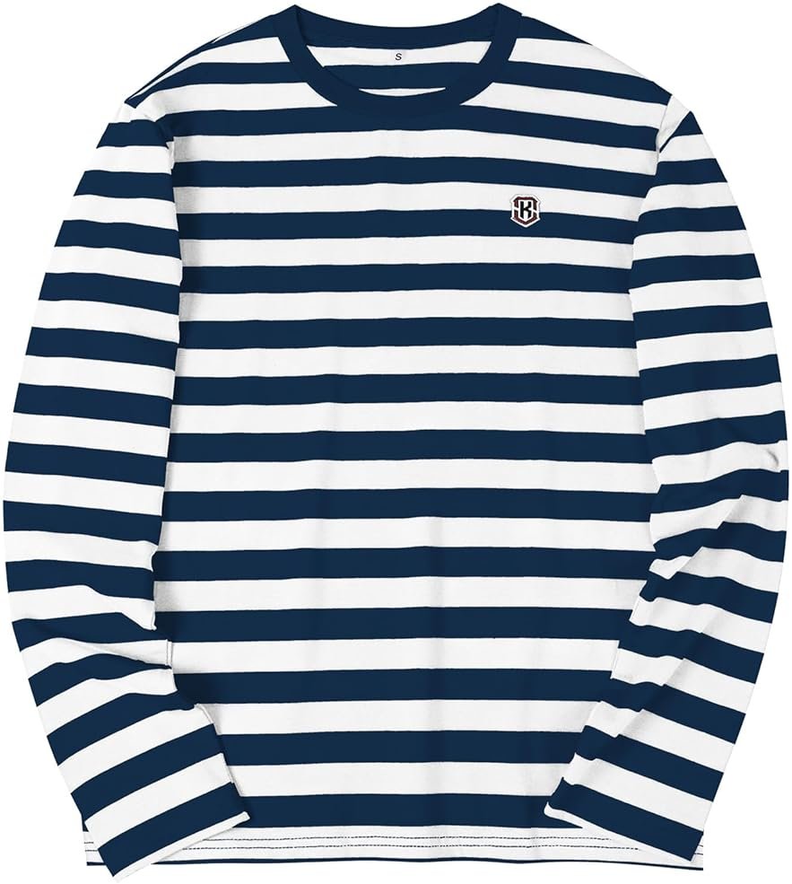 KESIHAN Men's Casual Striped Shirts Crewneck Long Sleeve Basic T-Shirt Basic Daily Work Stripe Tee Tops - Product Image