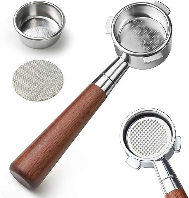stochastic box 54 mm Bottomless Portafilter with Puck Screen, 3 Ears Espresso Portafilter Compatible with Breville Barista BES870XL Express Machines,Stainless Steel Porta filter and Rosewood Handle - Product Image