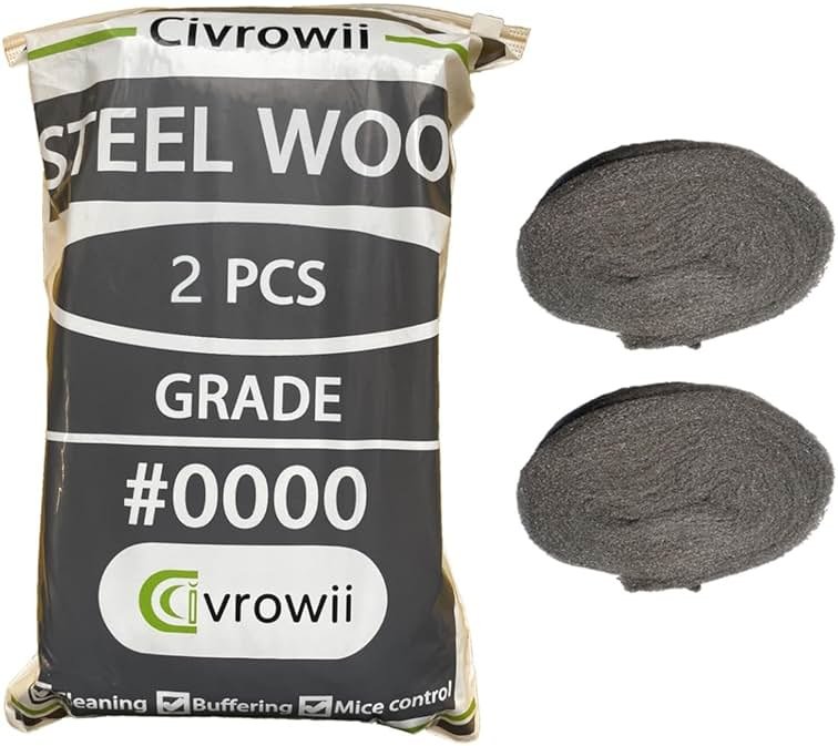 (2 Pack) Civrowii 0000 Steel Wool Hole Filler, Gap Blocker, Barrier, Also for Glass Fine, Steel Wool Pads for Chrome or Wood Polishing (2) - Product Image