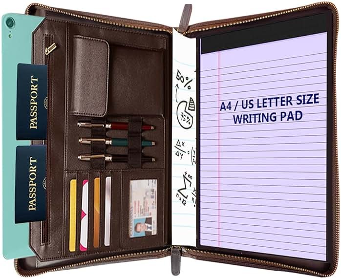 STAR VISTA Flamingo Full Grain Cowhide Leather Padfolio - Executive Business Folio, Sleeve for 13" Tablet & iPhone16, A4/US Letter Size Binder, Lefty Friendly - Product Image