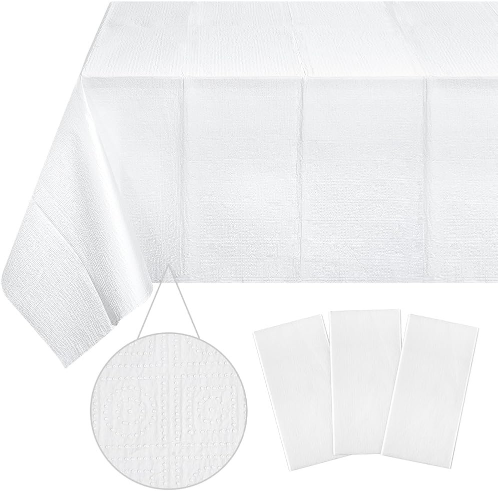 Ragnhild 3 Pack White Paper Tablecloths for Rectangle Tables, 3 Ply Paper Disposable Table Cloths for Parties, Bulk Rectangle Party Table Cover for Birthday, Wedding, Anniversary, Banquet, 54x108Inch - Product Image
