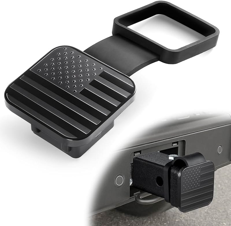 UYYE 2 Inch Rubber Trailer Hitch Cover, American Flag Rubber Tow Tube Cover Plug Cap, Car Exterior Accessories Fits for Most Vehicles Hitch Receivers, Hitch Cover Tube Plug Cap (Black) - Product Image