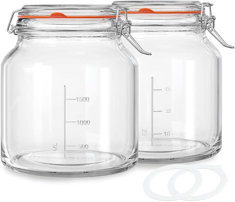 Qianfenie 2 Pack 79oz Glass Jar with Lid(2350ML), 0.6 Gallon Mason Jars Wide Mouth with Airtight Lid, Glass Pickle Jar for Food Storage, Cookies, Pickling, Kombucha(Includes 2 Spare Seals) - Product Image
