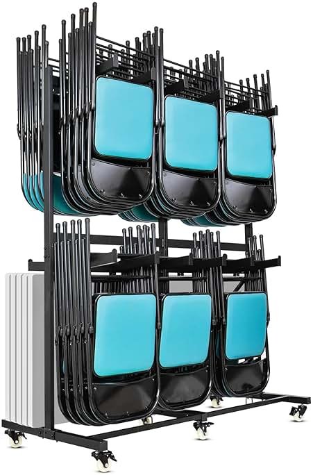 Geptipai Folding Chair Cart 800 lbs Capacity - Heavy Duty 2-Tier Chairs Rack with Locking Wheels for 84 Chairs, Folding Chair Storage Dolly for Event, Church, Garage - Product Image