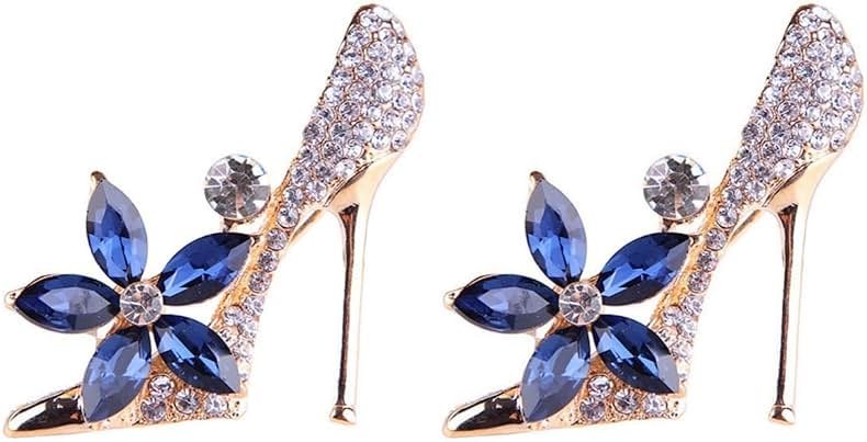 2Pcs Crystal Shoes Brooch Pins Jewelry Gift for Women Lady Gold Plated Cubic Austrian Crystal Flower Fashion High-Heel Shoes Brooch Pins Jewelry Gift - Product Image