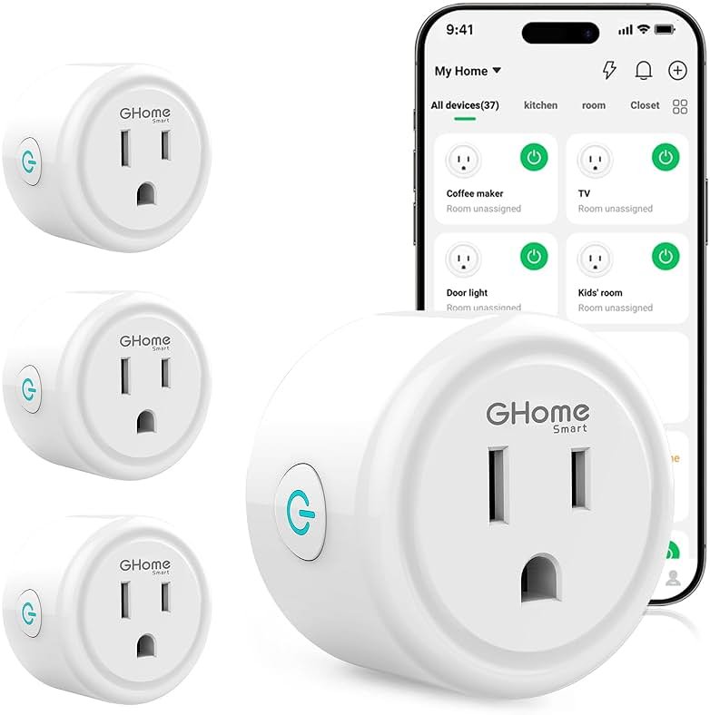 GHome Smart Plug, WiFi Smart Plugs Work with Alexa and Google Home, Smart Outlet Timer with APP Remote Control, 2.4GHz Wi-Fi Only, No Hub Required, ETL FCC Listed - Product Image