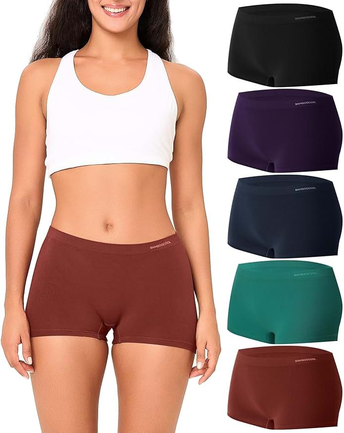 BAMBOO COOL Womens BoyShorts Underwear Seamless Boxer Briefs Mid Waist Full Coverage Moisture Wicking Ladies Panties 5 Pack - Product Image