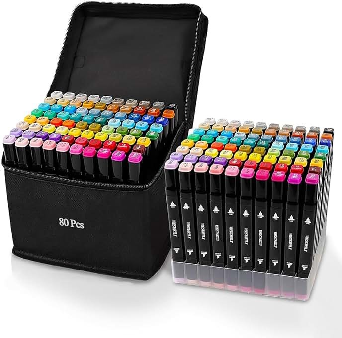 VBESTARTLY 80 Colors Alcohol Markers with Base, Permanent Dual Tip Art Markers for Adults Anime Coloring Sketch Illustrations Pefect for Gift- Refillable - Product Image
