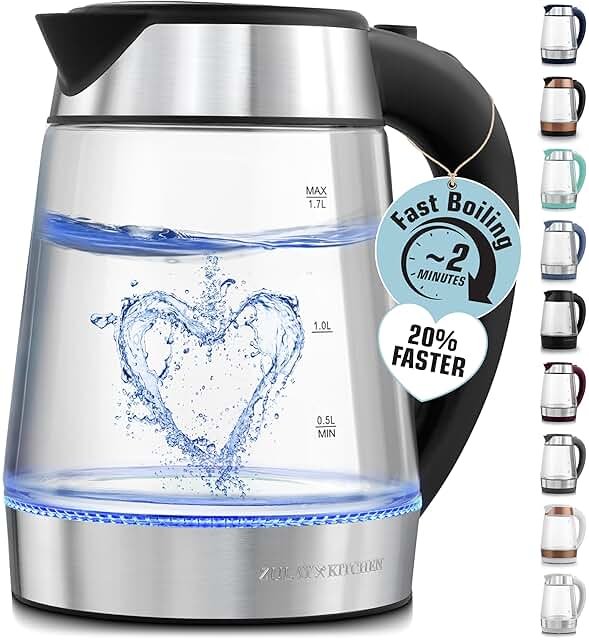 Zulay Kitchen Fast-Boiling Electric Kettle - 1.7L Hot Water Kettle 1500W With Auto Shut-Off - Water Boiler For Coffee & Tea - Boil-Dry Protection, Cool-Touch Handle, 360° Base - Black - Product Image