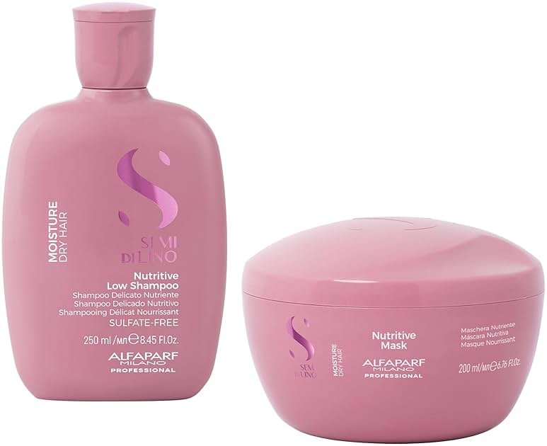 Semi di Lino Moisturizing Shampoo and Hair Mask for Dry Hair - Hydrates, Nourishes, Softens - Color Safe - Adds Shine and Softness on Dry Damaged Hair - Sulfate Free - Product Image