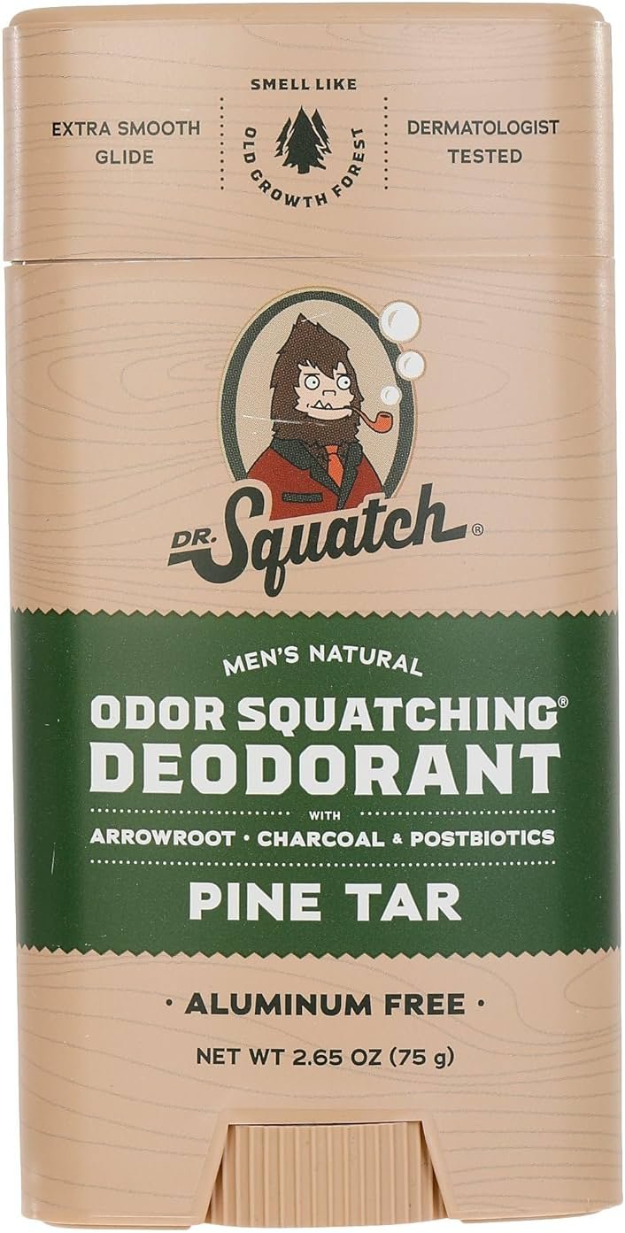 Dr. Squatch Natural Men’s Deodorant – Aluminum Free Natural Deodorant Men with Charcoal & Postbiotics for 72-Hour Odor Protection – Pine Tar, 2.65oz Stick - Product Image