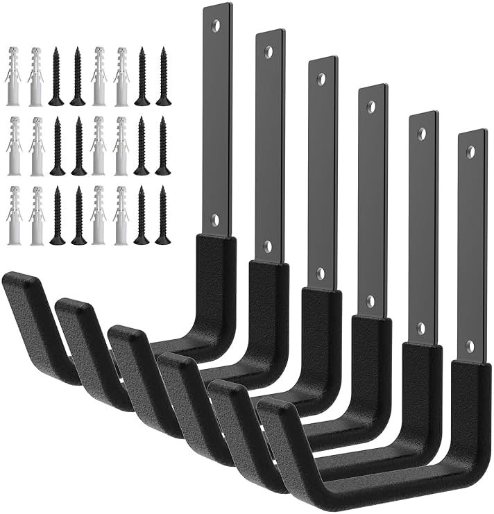 Heavy Duty Utility Hooks for Wall Mount, Garage Wall Hooks, Multi-Use Hose, Bike, Ladder, Chainsaw & Leaf Blower Hanger - 6 Medium (6 M) - Product Image