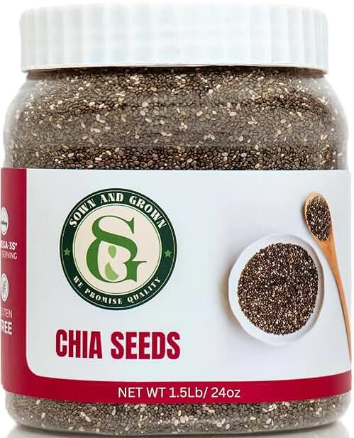 Sown-and-Grown Raw Chia Seeds- 1.5 lb | Chia Seed with Omega-3, Non-GMO, Gluten-Free, Keto Diet Friendly, Vegan, Good Source of Fiber - Product Image