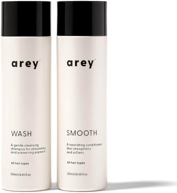 Arey Shower Duo | Daily Wash Shampoo and Smooth Conditioner Set | Delay + Reduce the Signs of Aging Grey Hair | Retain Moisture, Promote Smoothness | Vegan, Gluten-Free & Cruelty Free (2 Pack) - Product Image