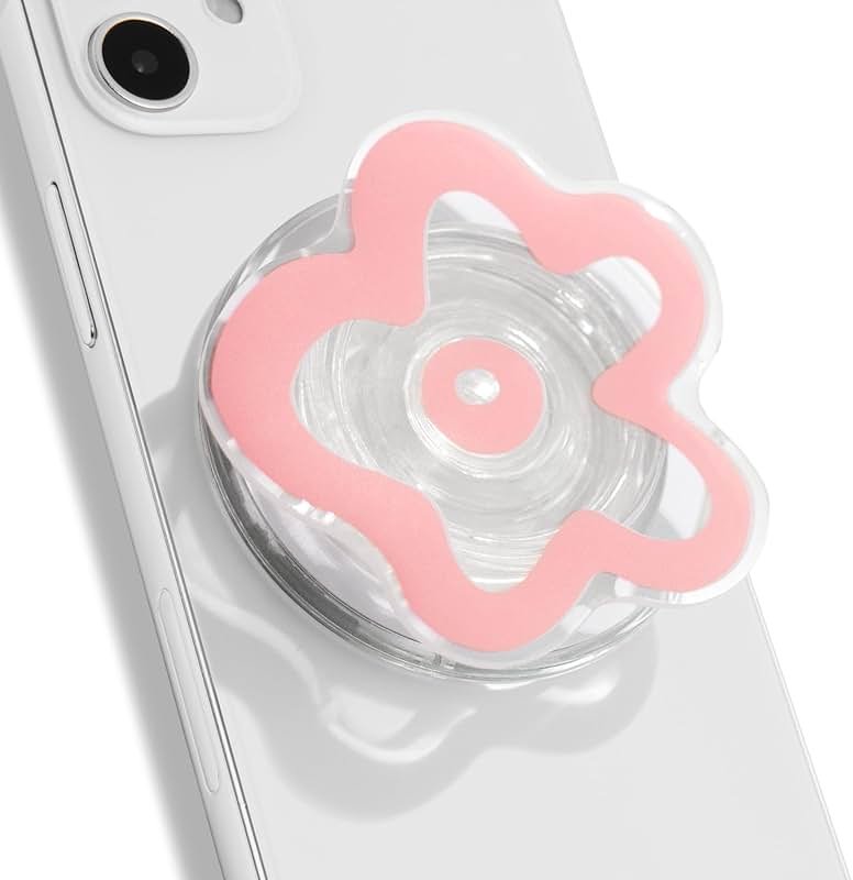 OnTheGrip Cute Transparent Daisy Flower Shape Design Mobile Phone Grip Compatible with Magsafe Multi Functional Collapsible Stand Holder for Smartphone Tablet Cell Phone Accessory (Pink) - Product Image