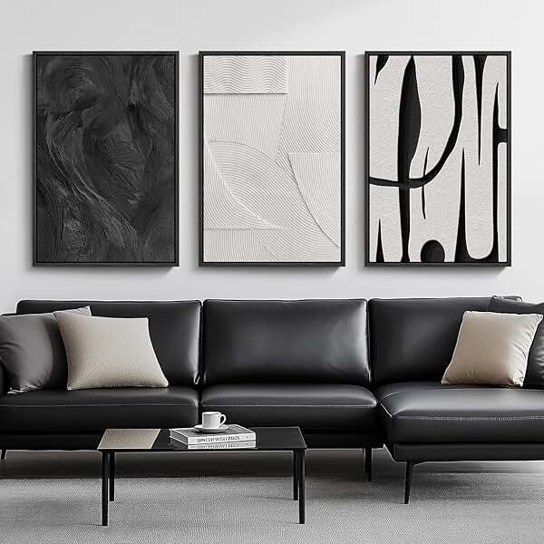 Framed Black and White Abstract Wall Art for Living Room, 3 Piece 24x36 In | Large Black White Canvas Prints, Modern Minimalist Paintings, Abstract Artwork for Walls, Bedroom Office Pictures Wall Decor - Product Image