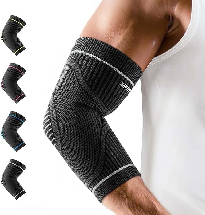 Rakiie Elbow Compression Sleeve 2 Pack, High Elastic Elbow Brace for Tendonitis and Tennis Elbow for Women & Men, Elbow Sleeve for Tennis, Golfer, Badminton, Weightlifting, Grey M - Product Image
