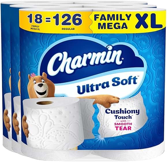 Charmin Ultra Soft Cushiony Touch Toilet Paper, 18 Family Mega XL = 126 Regular Rolls, 2-Ply, White - Product Image