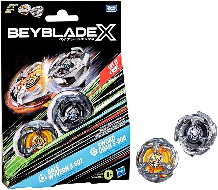 Beyblade X Gale Wyvern 3-60T & Sword Dran 3-80B Dual Pack Set with 2 Right-Spinning Tops; Battle Tops; Games/Toys for Boys & Girls 8+ - Product Image