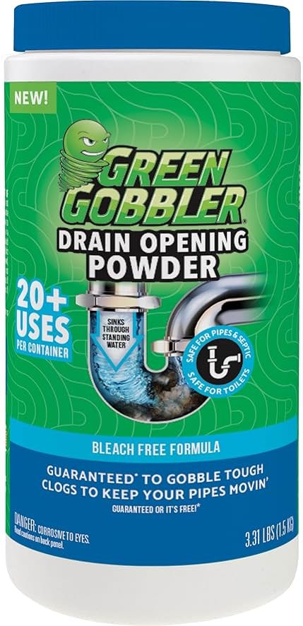 Green Gobbler Drain Clog Remover & Drain Cleaner Powder, 20+ Treatments, Maintenance Breaks Down Grease, Paper, Fat & Oil, Septic Safe - Product Image