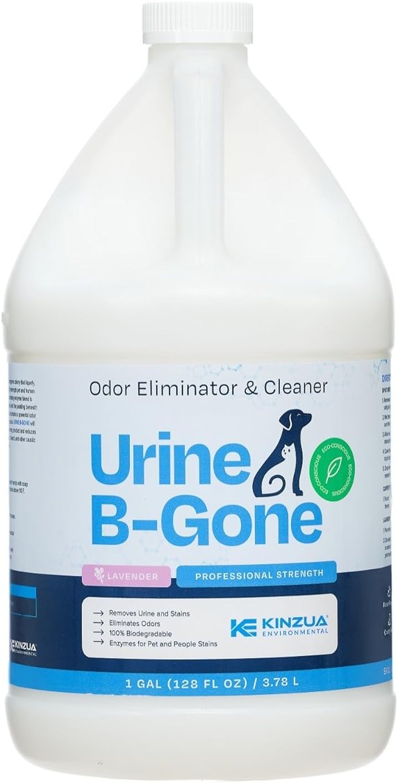 Urine B-Gone, Professional Enzyme Odor Eliminator & Pet Stain Remover, Human, Cat & Dog Urine Cleaner, Effective on Laundry, Carpets & More, Lavender Scent, 1 Gallon - Product Image