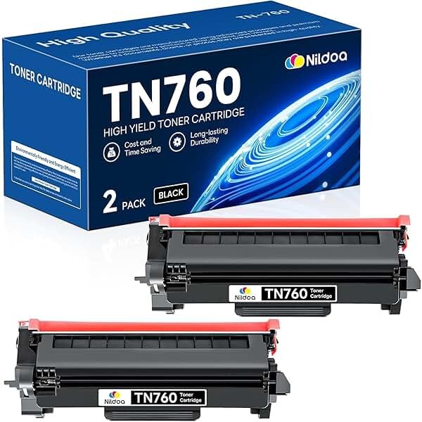 TN760 TN-760 Toner Cartridge High Yield Black Replacement for Brother TN760 TN-760 MFCL2750DW HLL2390DW MFCL2710DW HL-L2350DW Printer Ink, TN7602PK - Product Image