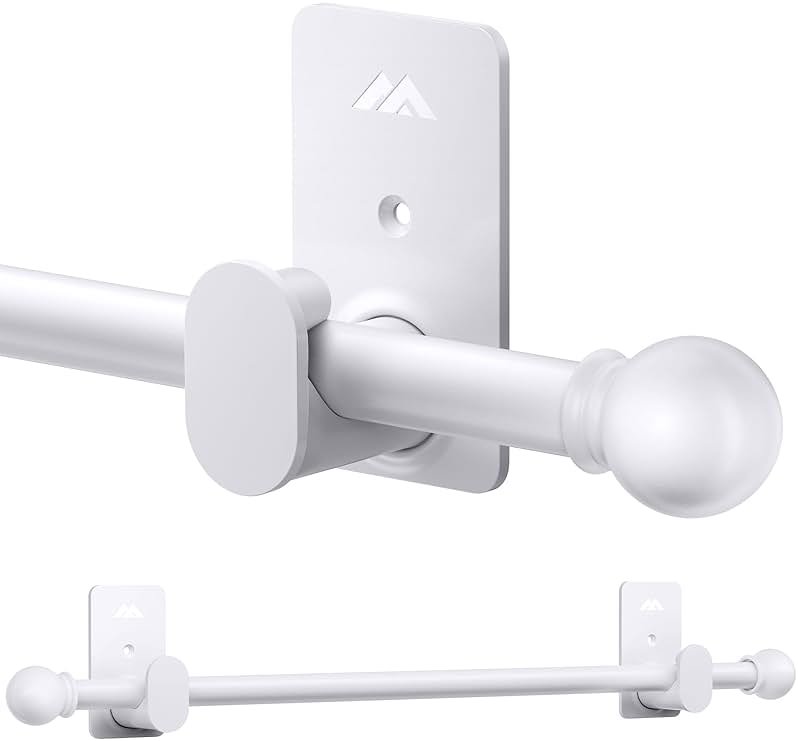 ZNONOX Curtain Rods No Drilling for Windows 30 to 45 Inches,5/8 Inch Diameter No Drill Curtain Rod Set with 3M Adhesive Brackets, White - Product Image
