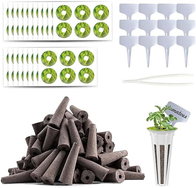 215 Pack Hydroponic Pods Supplies for Aerogarden Pods, Grow Sponges for Hydroponics, Seed Pods Kit with 100 Grow Sponges, 102 Pod Labels,12 Plant Labels, 1 Tweezer for Hydroponic Indoor Garden System - Product Image