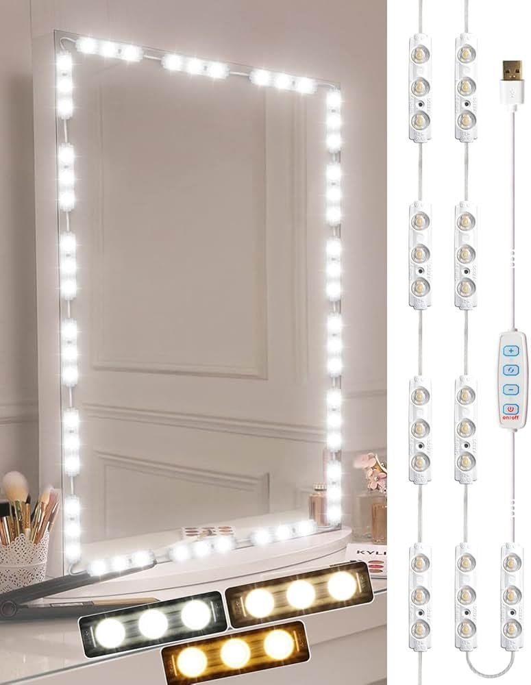 DLOMT Vanity Lights for Mirror LED Makeup Light Strip with 3 Color Temperature Lighting Modes and Dimmable Stick on Vanity Bathroom Mirror,Ultra Bright (Mirror Not Included) - Product Image