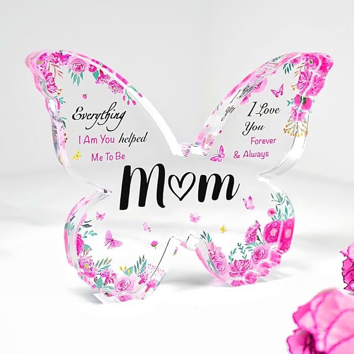 Mothers Day Gifts for Mom - Engraved Butterfly-Shaped Acrylic Plaque Decor 5 x 3.8 Inch - Christmas Birthday Mothers Day Gifts for Mom, Heartwarming Home Decor - Product Image