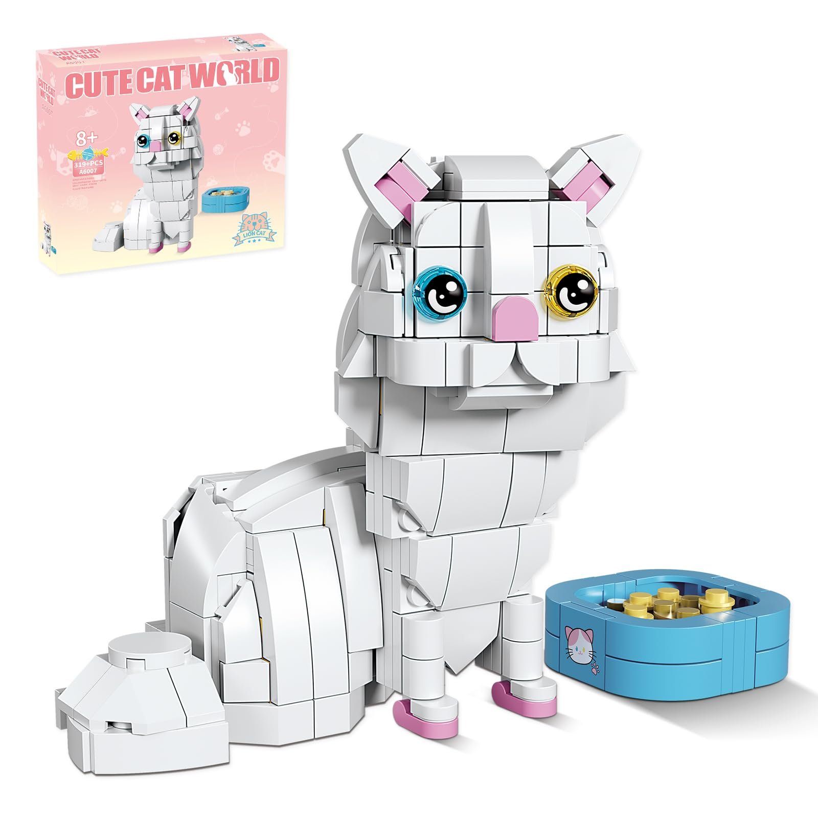 KAZI White Cat Building Toy Set,Valentine's Day Gifts Idea for Cat Lovers,Cats Toy for Boys & Girls Age 8-12,Creative Activity,Halloween Christmas Party Favors,Birthday Gifts,Easter Basket Stuffers - Product Image