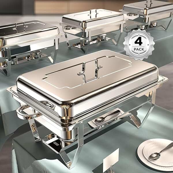 Chafing Dishes for Buffet 4 Pack, 9QT [No Fingers Cut] Roll Edge Designed Chafing Dish Buffet Set [Mirror-Like Polished Finish] Food Warmers for Parties, Birthday, Holiday Parties, Church Events, etc - Product Image