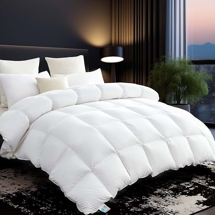 L LOVSOUL Organic 75% Goose Down Fiber Comforter Queen Size,850+FP,1200TC,Extra Fluffy,Hotel-Luxury Ultra Soft All Season White Duvet Insert with 8 Corner Tabs - Product Image